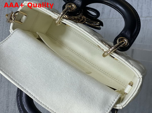 Dior Mini Lady D Joy Bag with Leather Bow Two Tone Latte and Black Cannage Lambskin Replica