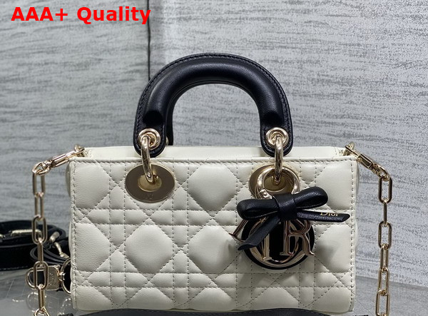Dior Mini Lady D Joy Bag with Leather Bow Two Tone Latte and Black Cannage Lambskin Replica