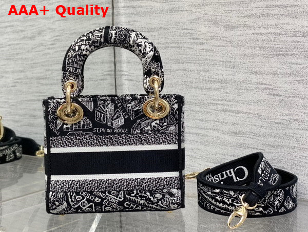 Dior Mini Lady D Lite Bag Black and White Plan de Paris Embroidery Replica