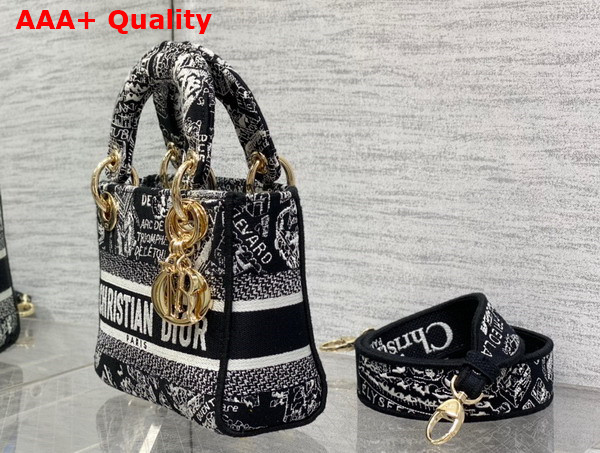Dior Mini Lady D Lite Bag Black and White Plan de Paris Embroidery Replica