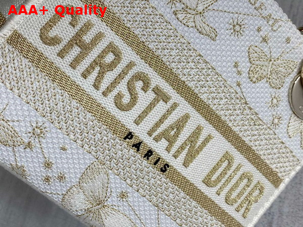 Dior Mini Lady D Lite Bag Gold Tone and White Butterfly Zodiac Embroidery Replica