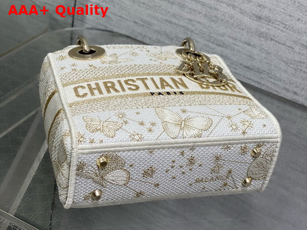 Dior Mini Lady D Lite Bag Gold Tone and White Butterfly Zodiac Embroidery Replica