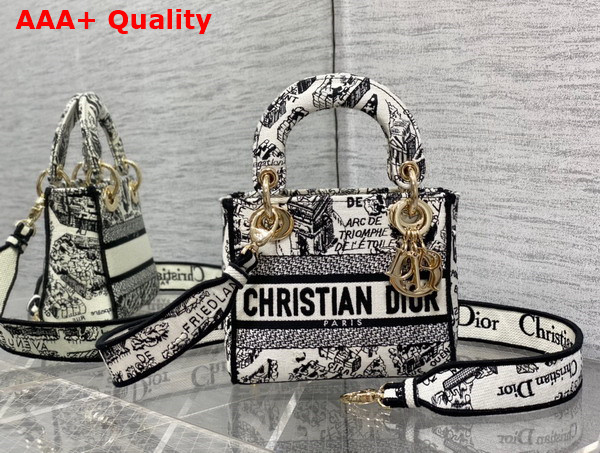 Dior Mini Lady D Lite Bag White and Black Plan de Paris Embroidery Replica