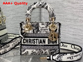 Dior Mini Lady D Lite Bag White and Black Plan de Paris Embroidery Replica