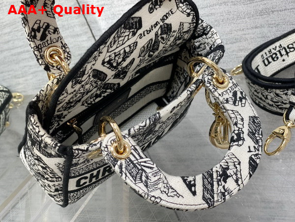 Dior Mini Lady D Lite Bag White and Black Plan de Paris Embroidery Replica