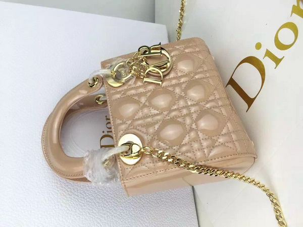 Dior Mini Lady Dior Bag Apricot Patent Leather Gold Hardware for Sale