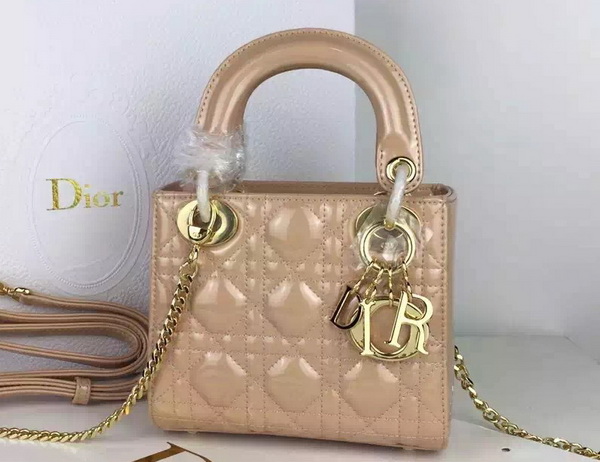 Dior Mini Lady Dior Bag Apricot Patent Leather Gold Hardware for Sale