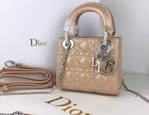 Dior Mini Lady Dior Bag Apricot Patent Leather Silver Hardware for Sale