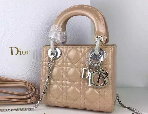 Dior Mini Lady Dior Bag Apricot Patent Leather Silver Hardware for Sale