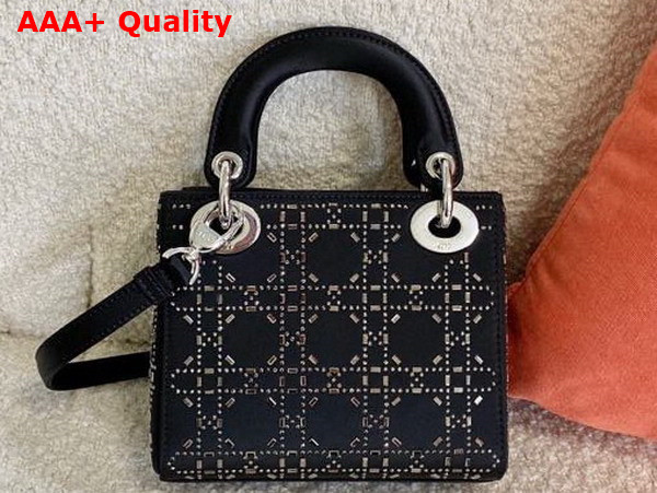 Dior Mini Lady Dior Bag Black Strass Cannage Satin Replica