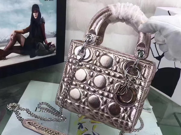 Dior Mini Lady Dior Bag Champagne Metallic Grained Calfskin For Sale