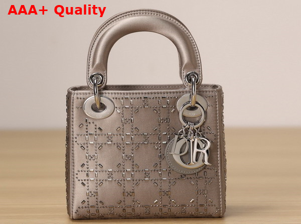 Dior Mini Lady Dior Bag Gray Strass Cannage Satin Replica