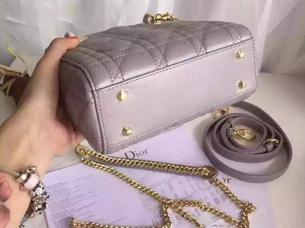 Dior Mini Lady Dior Bag Grey Lambskin Gold Hardware for Sale