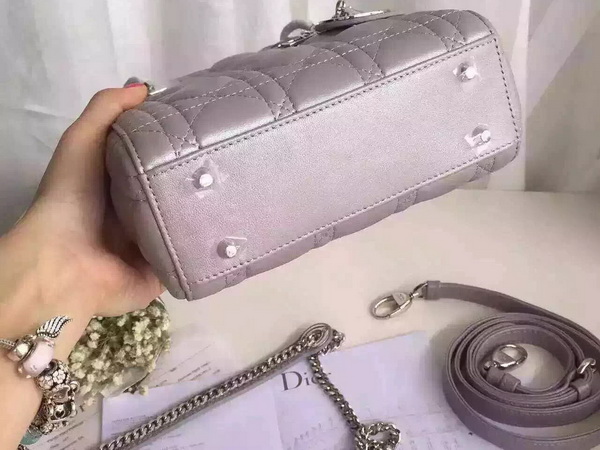 Dior Mini Lady Dior Bag Grey Lambskin Silver Metal for Sale