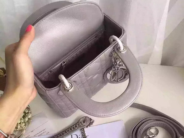 Dior Mini Lady Dior Bag Grey Lambskin Silver Metal for Sale
