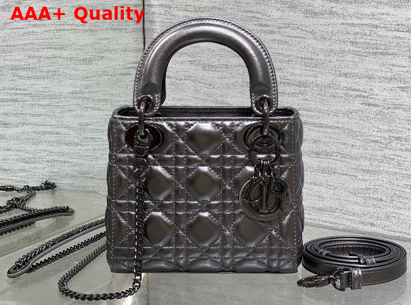 Dior Mini Lady Dior Bag Gun Metal Cannage Lambskin Replica