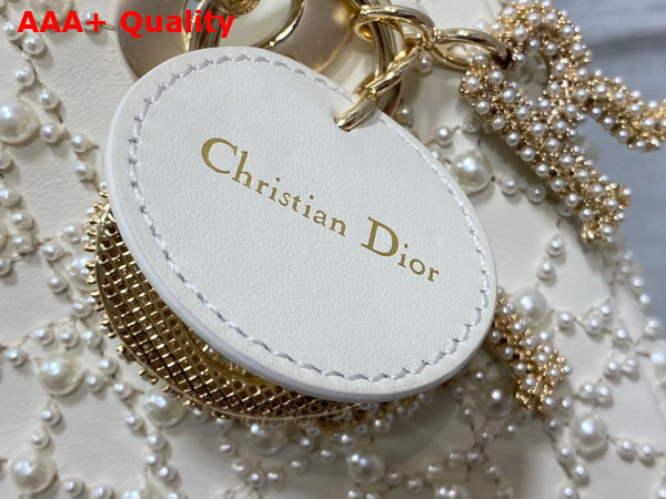 Dior Mini Lady Dior Bag Latte Calfskin Embroidered with Resin Pearl Cannage Motif Replica