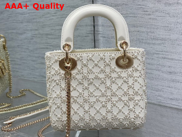 Dior Mini Lady Dior Bag Latte Calfskin Embroidered with Resin Pearl Cannage Motif Replica