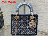 Dior Mini Lady Dior Bag Metallic Calfskin and Satin with Celestial Blue Bead Embroidery Replica