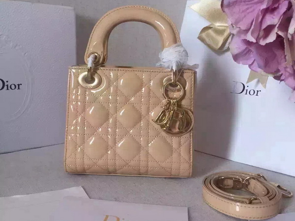 Dior Mini Lady Dior Bag Nude Patent Leather Gold Hardware for Sale