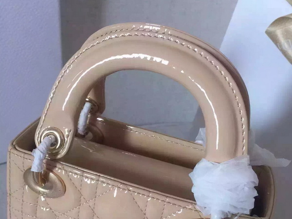Dior Mini Lady Dior Bag Nude Patent Leather Gold Hardware for Sale