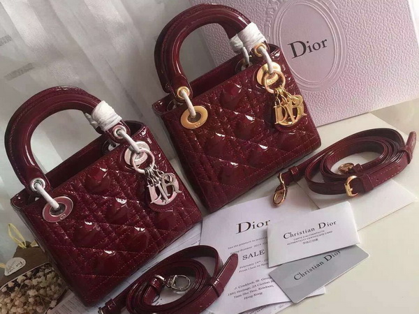 Dior Mini Lady Dior Bag Oxblood Patent Leather Gold Hardware for Sale