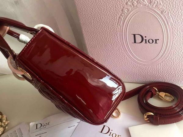 Dior Mini Lady Dior Bag Oxblood Patent Leather Gold Hardware for Sale