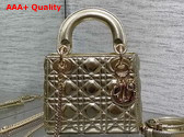 Dior Mini Lady Dior Bag Pale Gold Tone Cannage Metallic Lambskin Replica