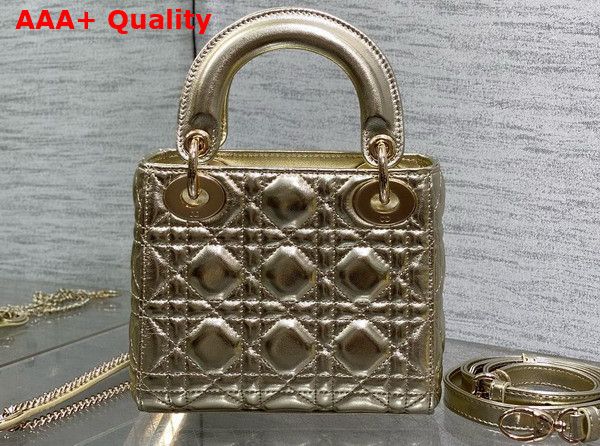 Dior Mini Lady Dior Bag Pale Gold Tone Cannage Metallic Lambskin Replica
