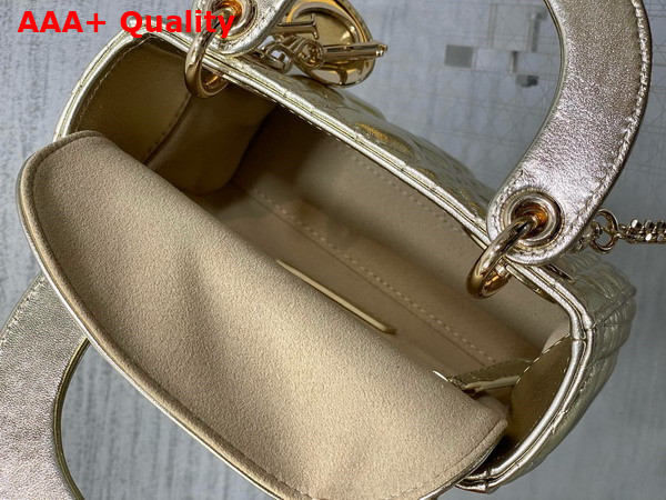 Dior Mini Lady Dior Bag Pale Gold Tone Cannage Metallic Lambskin Replica