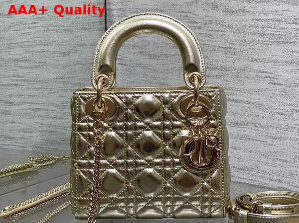 Dior Mini Lady Dior Bag Pale Gold Tone Cannage Metallic Lambskin Replica