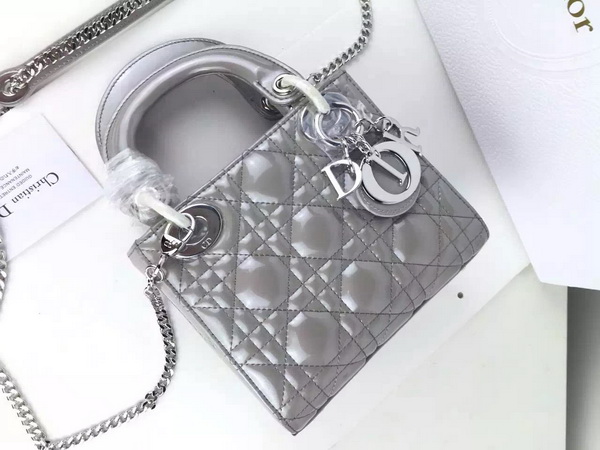 Dior Mini Lady Dior Bag Pearl Grey Silver Hardware for Sale