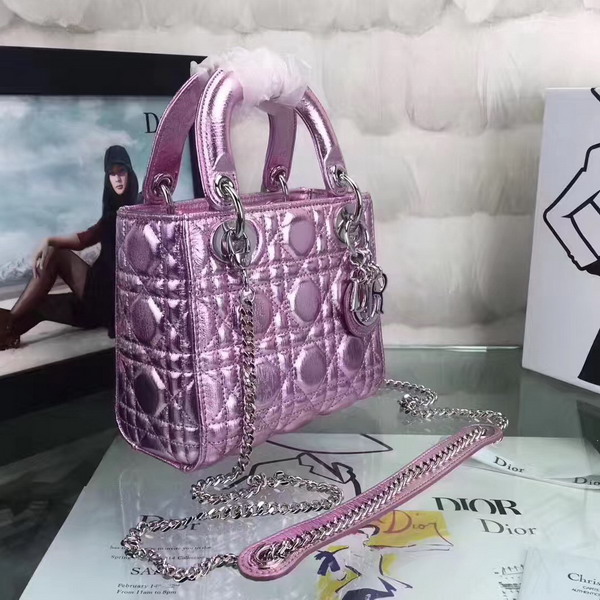 Dior Mini Lady Dior Bag Pink Metallic Grained Calfskin For Sale