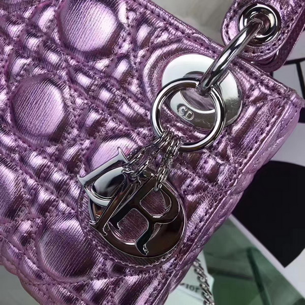 Dior Mini Lady Dior Bag Pink Metallic Grained Calfskin For Sale