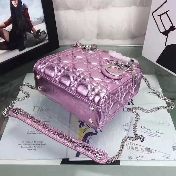 Dior Mini Lady Dior Bag Pink Metallic Grained Calfskin For Sale