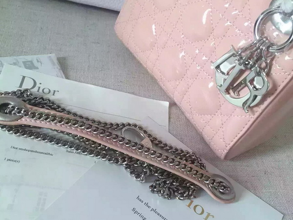 Dior Mini Lady Dior Bag Pink Patent Leather Silver Hardware for Sale