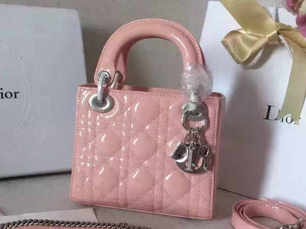 Dior Mini Lady Dior Bag Pink Patent Leather Silver Hardware for Sale