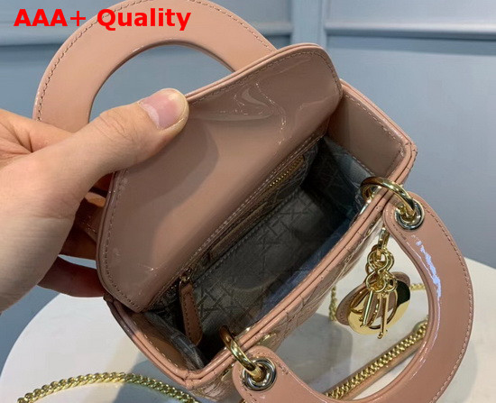 Dior Mini Lady Dior Bag Rose Des Vents Patent Cannage Calfskin Replica