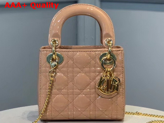 Dior Mini Lady Dior Bag Rose Des Vents Patent Cannage Calfskin Replica