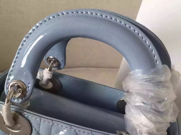 Dior Mini Lady Dior Bag Sky Blue Patent Leather Silver Hardware for Sale