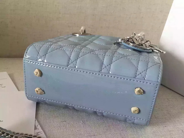 Dior Mini Lady Dior Bag Sky Blue Patent Leather Silver Hardware for Sale