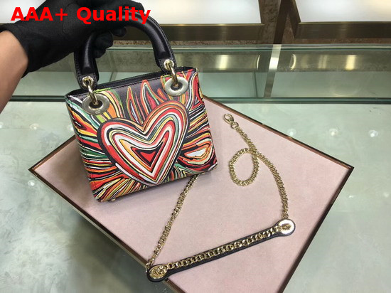 Dior Mini Lady Dior Bag in Black Calfskin Printed with a Textured Dioramour Heart Replica