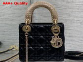 Dior Mini Lady Dior Bag in Black Cannage Lambskin Metal Handle and DIOR Charms with a Finely Carved Openwork Cannage Motif Replica