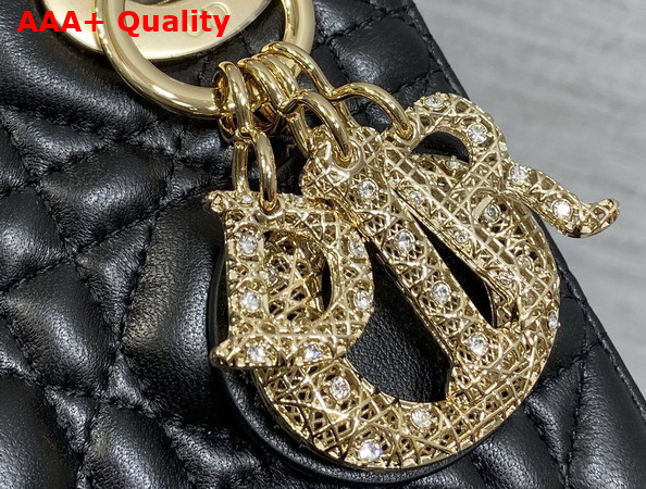Dior Mini Lady Dior Bag in Black Cannage Lambskin Metal Handle and DIOR Charms with a Finely Carved Openwork Cannage Motif Replica