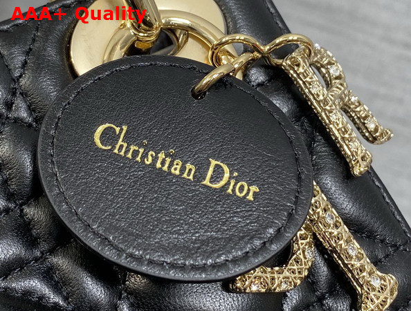 Dior Mini Lady Dior Bag in Black Cannage Lambskin Metal Handle and DIOR Charms with a Finely Carved Openwork Cannage Motif Replica
