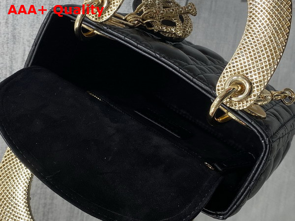 Dior Mini Lady Dior Bag in Black Cannage Lambskin Metal Handle and DIOR Charms with a Finely Carved Openwork Cannage Motif Replica