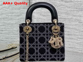 Dior Mini Lady Dior Bag in Black Canvas with White Cannage Motif Replica