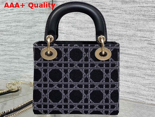 Dior Mini Lady Dior Bag in Black Canvas with White Cannage Motif Replica
