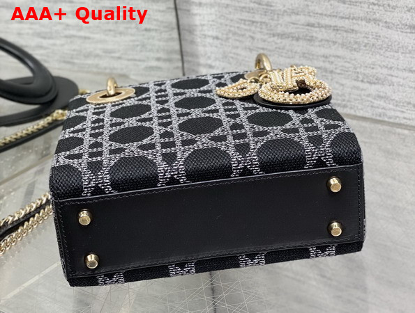 Dior Mini Lady Dior Bag in Black Canvas with White Cannage Motif Replica