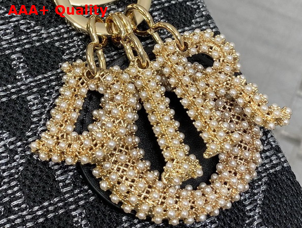 Dior Mini Lady Dior Bag in Black Canvas with White Cannage Motif Replica